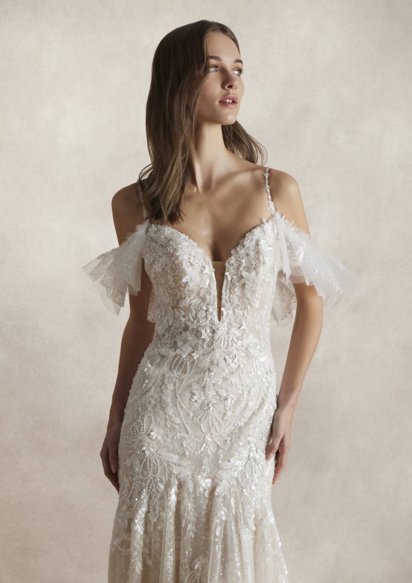 Robe de mariée sirène MALIKA Nicole Couture tulle pailleté décolleté V essayage SoniaB Marseille