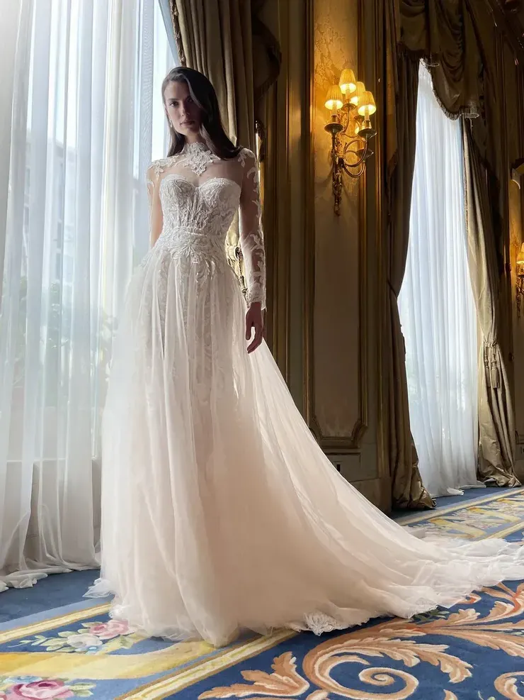 robe de mariée sirène en tulle et dentelle blyze pronovias 