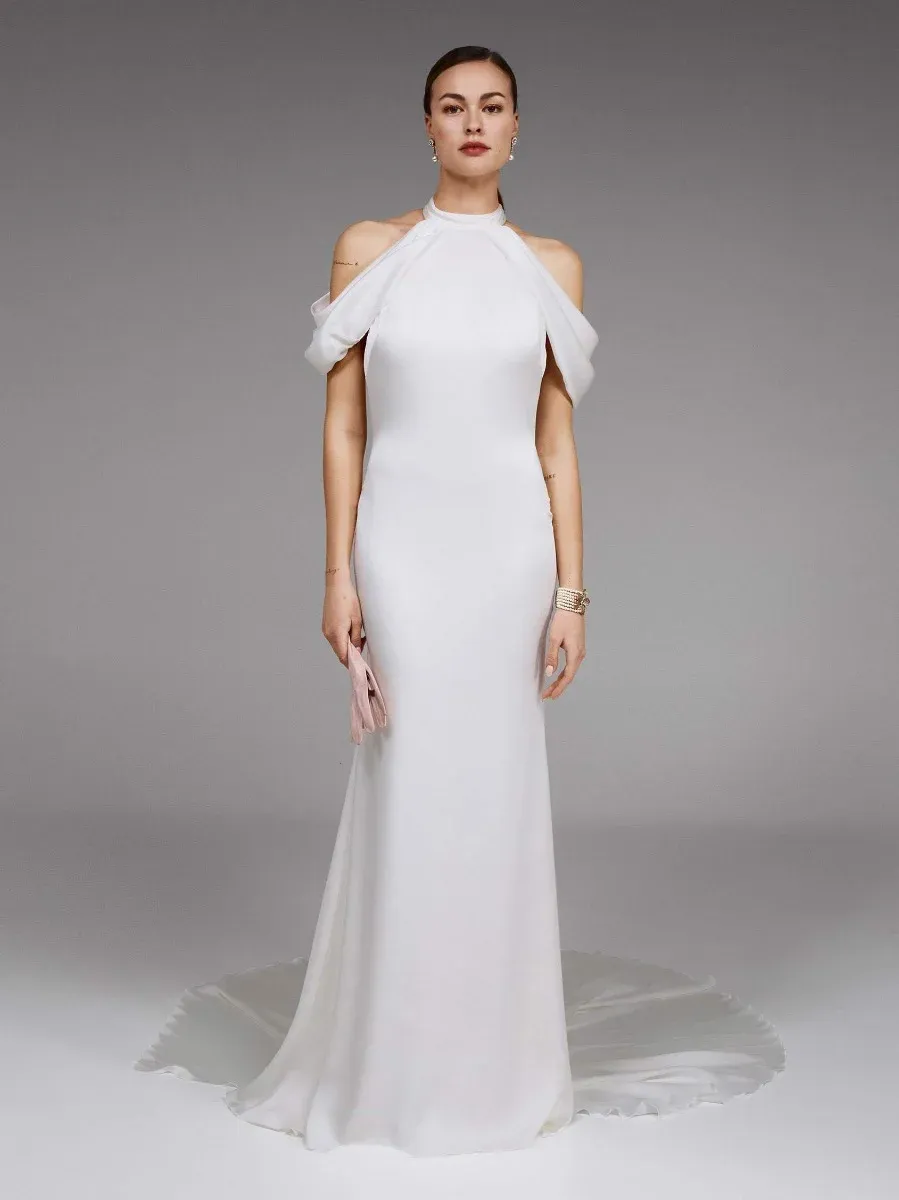 robe de mariée coupe droite col montant elvinia pronovias marseille