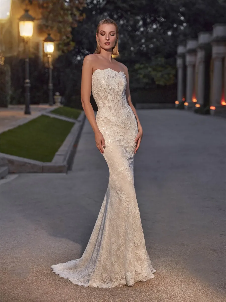 robe de mariée sirène bustier dentelle de chantilly geramy pronovias marseille