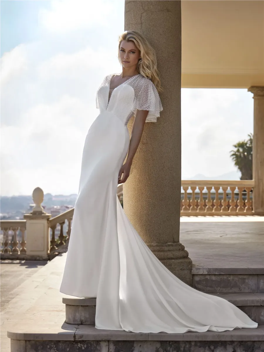 robe de mariée sirène manches courtes tulle et crêpe décolleté plongeant glaser pronovias marseille